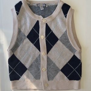 Urban Outfitters Beige and Navy Argyle Sweater Vest